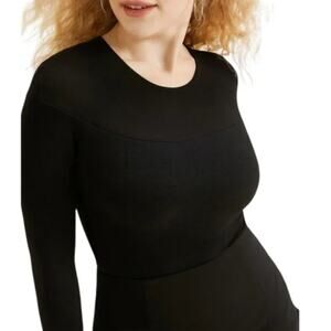 OGL Tencel Wool Sheer Shoulder Brami Top Black Medium Long Sleeve Thermal